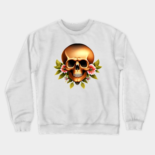 Skull with Nice Flowers Crewneck Sweatshirt by OssiesArt